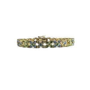 Joan Rivers 7.75" Tennis Bracelet X Link Green & Blue Gold Tone